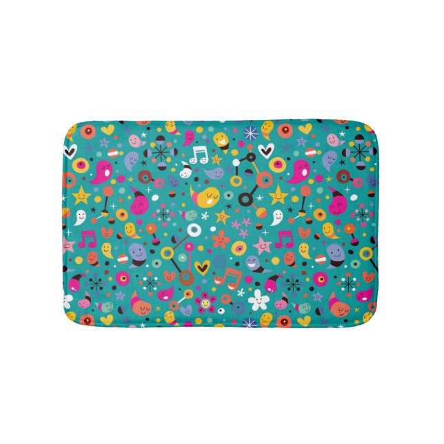 fun cartoon pattern teal bath mat (Front)