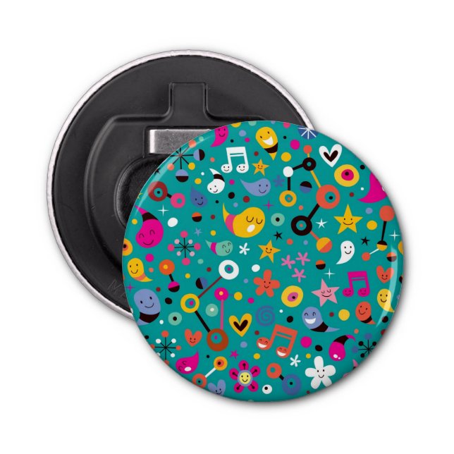 fun cartoon pattern teal bottle opener (Front)