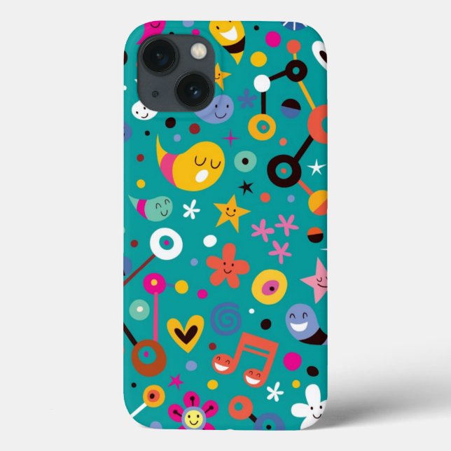 fun cartoon pattern teal Case-Mate iPhone case (Back)