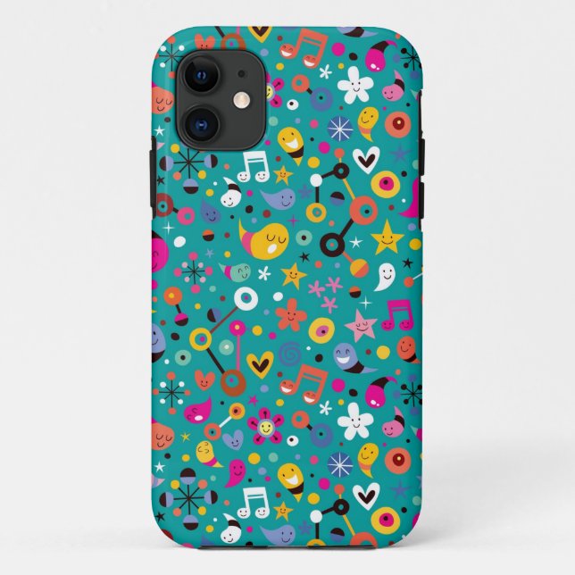 fun cartoon pattern teal Case-Mate iPhone case (Back)
