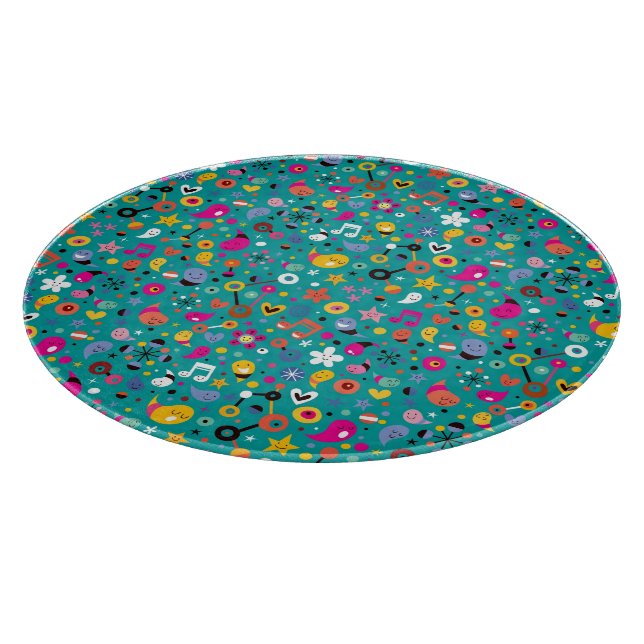fun cartoon pattern teal cutting board (Corner)