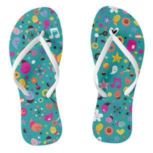 fun cartoon pattern teal jandals