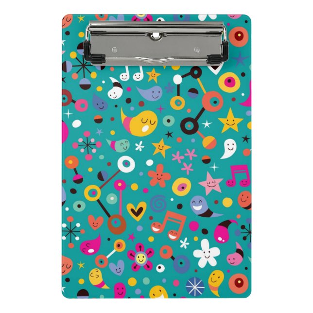 fun cartoon pattern teal mini clipboard (Front)