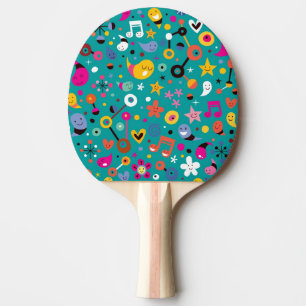 fun cartoon pattern teal ping pong paddle