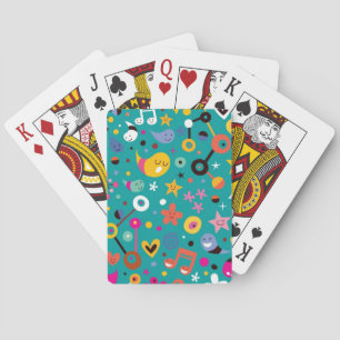 fun cartoon pattern teal playing cards