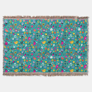 fun cartoon pattern teal throw blanket