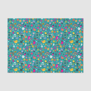 fun cartoon pattern teal tissue paper
