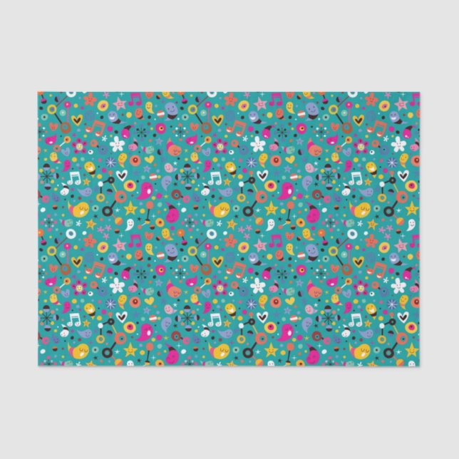 fun cartoon pattern teal tissue paper (Front)