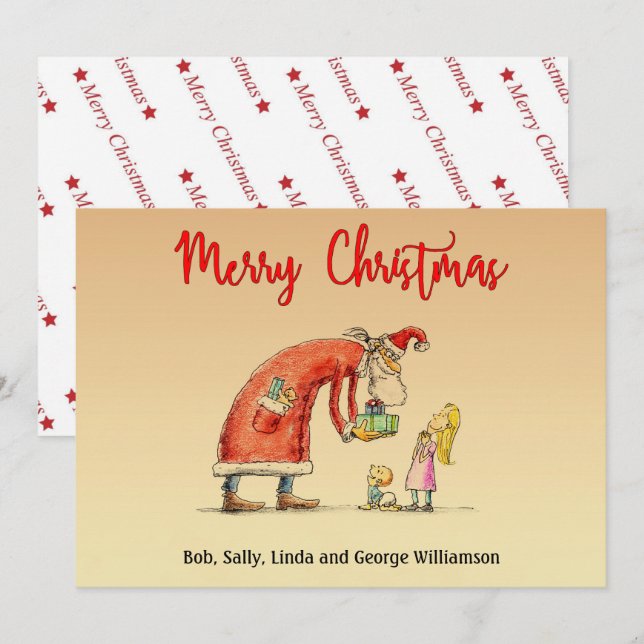 Fun Cartoon Santa Delivers Gifts Christmas Holiday Card (Front/Back)