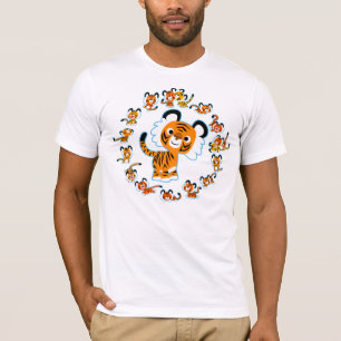 Fun Cartoon Tigers Mandala (Blue outline) Tshirt