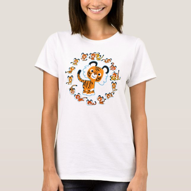 Fun Cartoon  Tigers Mandala (Blue) Women Tshirt (Front)