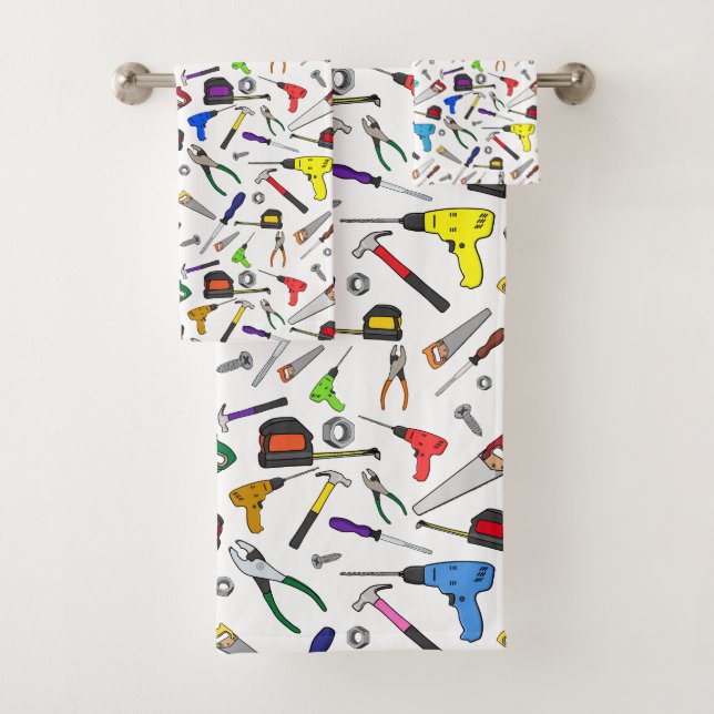 Fun Cartoon Tools Hardware Illustration Pattern Bath Towel Set (Insitu)