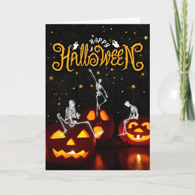 Fun Carving up the Night Skeletons Halloween Card (Front)