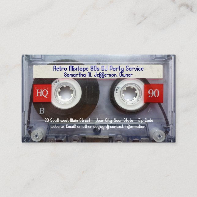 Fun Cassette Tape Musician Disc Jockey Retro 80s Business Card (Front)
