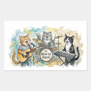 Fun Cat Band Music Piano Drums Keyboard Rectangular Sticker