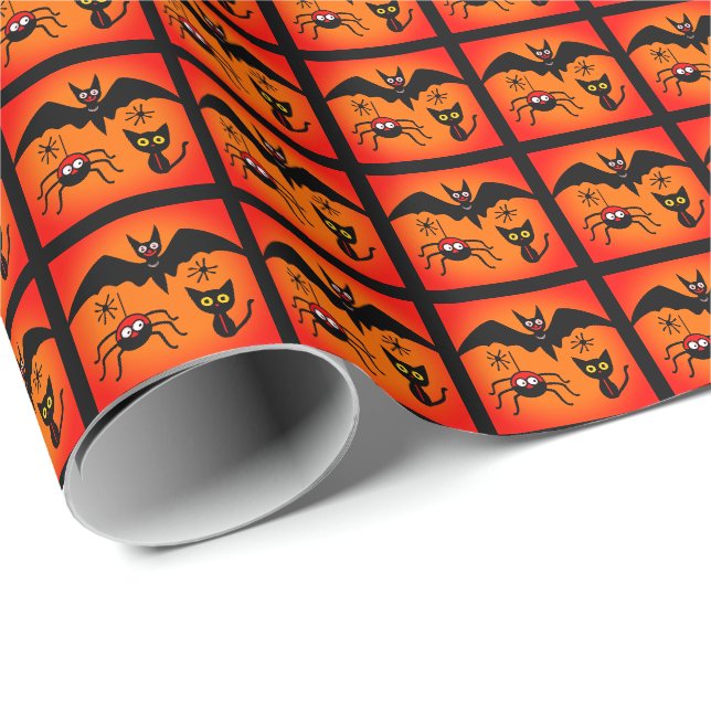 FUN Cat Bat Spider Pattern Wrapping Paper (Roll Corner)