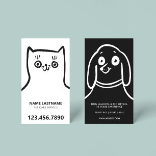 Fun Cat Dog Hand Drawn Characters Pet Service Business Card