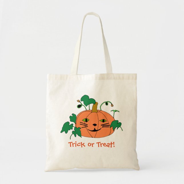 Fun Cat Face Pumpkin Trick or Treat Bags (Front)