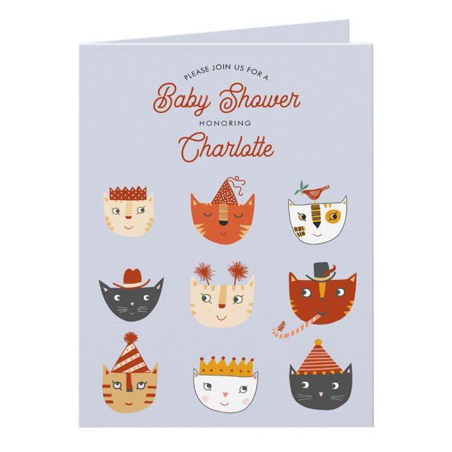 Fun Cat Gender Neutral Baby Shower Invitation (Cute kitty cat personalized gender neutral baby shower folded invitation)