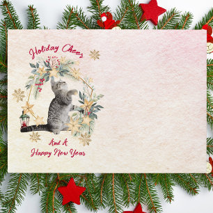 Fun Cat Gold Snowflakes Happy New Year Christmas Envelope
