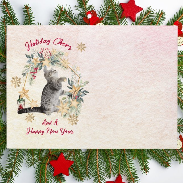 Fun Cat Gold Snowflakes Happy New Year Christmas Envelope (Creator Uploaded)