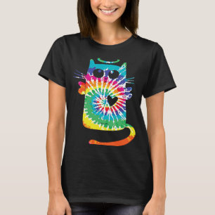 Fun Cat Hippie Rainbow Tie Dye Angel Cat with Hear T-Shirt