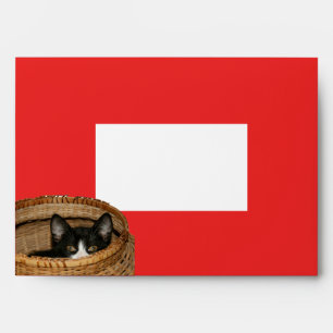 Fun Cat in a Basket Christmas Card Matching Envelope