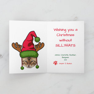 Fun Cat in Funny Hat Photo Personalise Christmas Card
