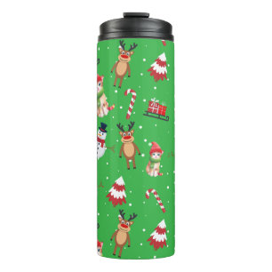 Fun cat kitty Santa animal snowman Sled Xmas tree Thermal Tumbler