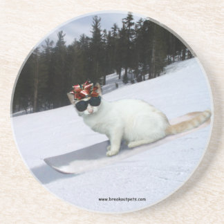 Fun Cat on a Snowboard Coasters