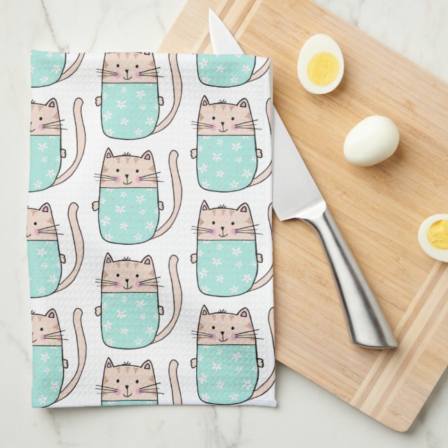 Fun Cat Pattern Tea Towel (Quarter Fold)