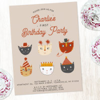 Fun Cat Personalised 1st Birthday Party Invitation