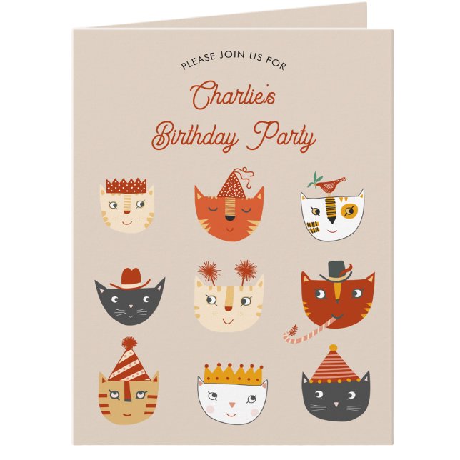 Fun Cat Personalised Birthday Party Invitation (Fun kitty cat personalized birthday party invitation for animal lovers)