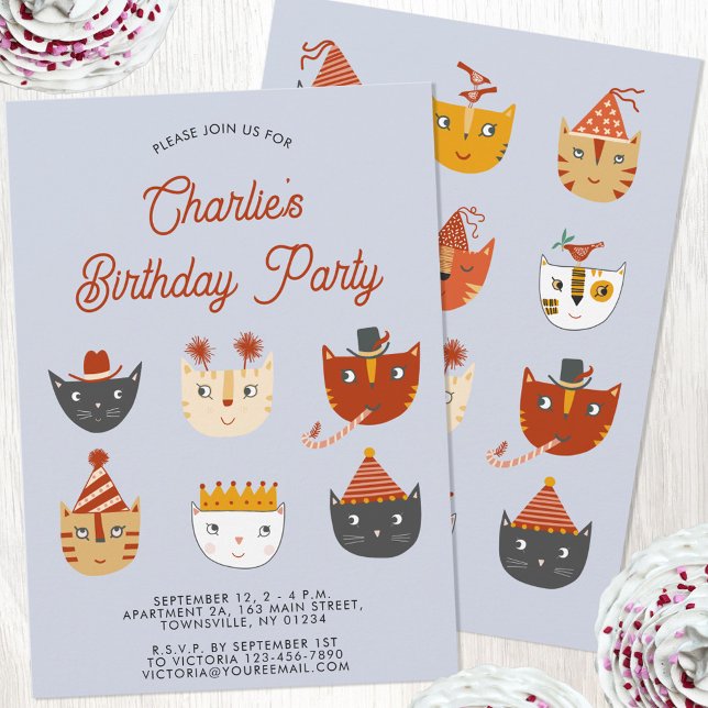 Fun Cat Personalised Birthday Party Invitation (Fun kitty cat personalized birthday party invitation for animal lovers)