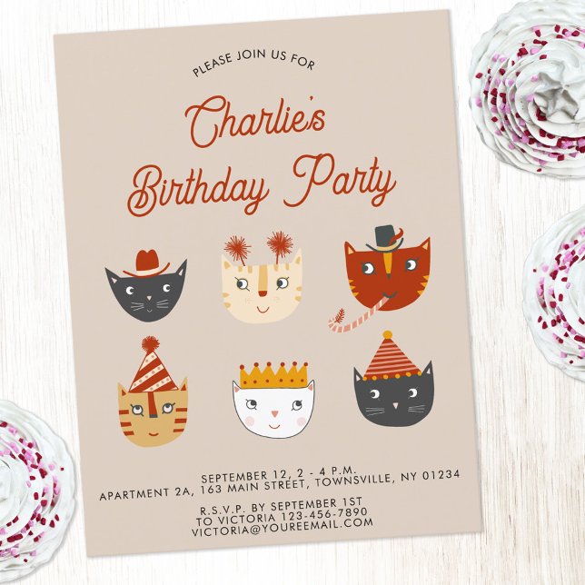 Fun Cat Personalised Birthday Party Invitation Postcard (Fun kitty cat custom birthday party invitation postcard)