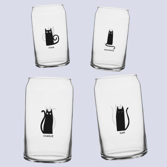 Fun Cat Personalised Unique Can Glass (Fun personalized name black cat can glasses)