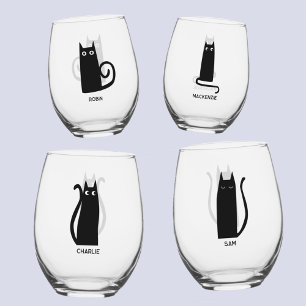 Fun Cat Personalised Unique Stemless Wine Glass