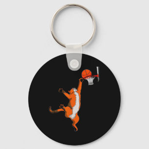 Fun Cat Playing Basketball Sports Cat Basketball L Key Ring