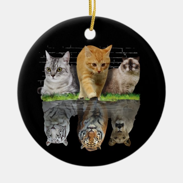 Fun Cat Reflection Gift Design Idea Ceramic Tree Decoration (Front)