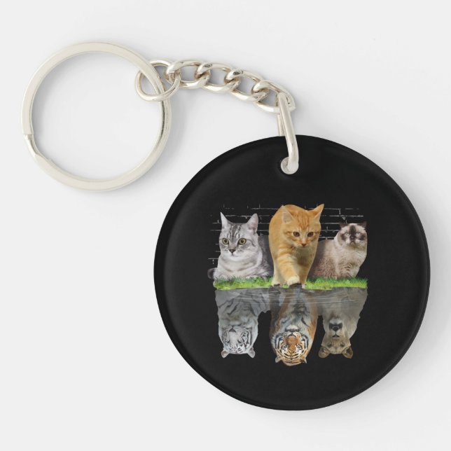 Fun Cat Reflection Gift Design Idea Key Ring (Front)