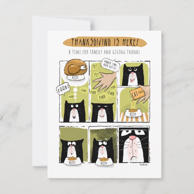 Fun Cat Thanksgiving Expectations Reality Holiday Card (Front)
