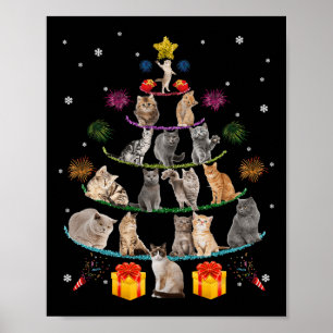 Fun Cats Christmas Tree Meowy Xmas Cats Tree Light Poster