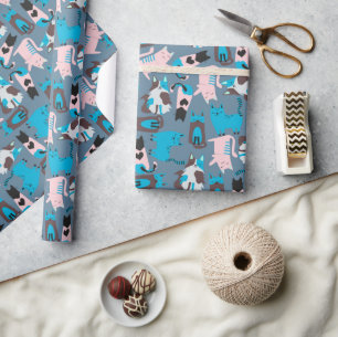 Fun Cats On Blue Wrapping Paper