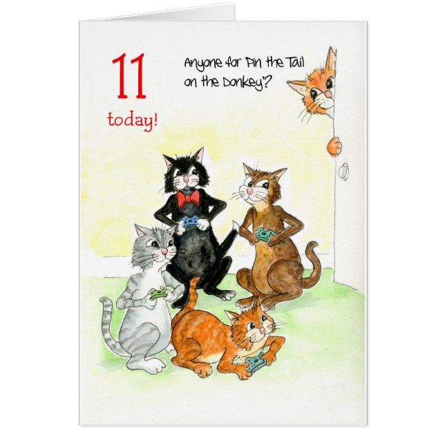Fun Cats Playing Video Game 11th Birthday (Front)
