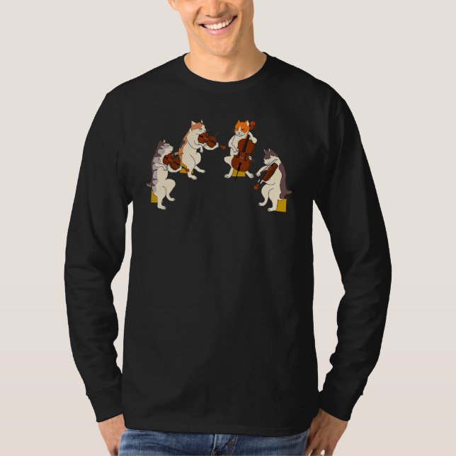 Fun Cats Playing Violin Cello Music Cat T-Shirt (Front)