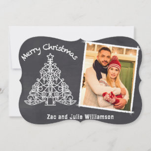 Fun Chalkboard Photo Christmas Fancy Trim Holiday Card