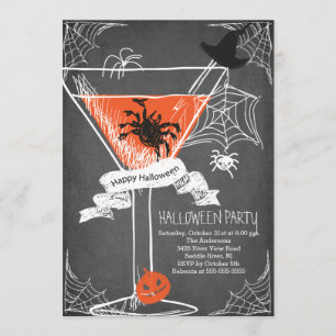 Fun Chalkboard Spooky Halloween Cocktail Party Invitation