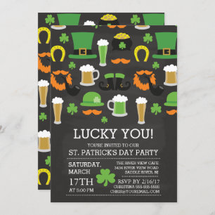 Fun Chalkboard St Patrick's Day Dinner Party Invitation