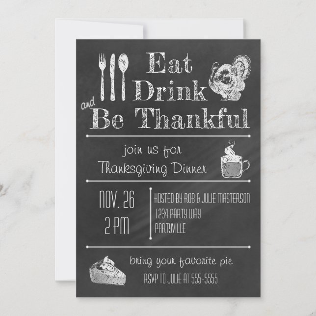 Fun Chalkboard Thanksgiving Invitation (Front)