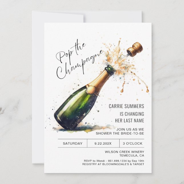 Fun Champagne Bridal Shower Birthday Party Invitation (Front)